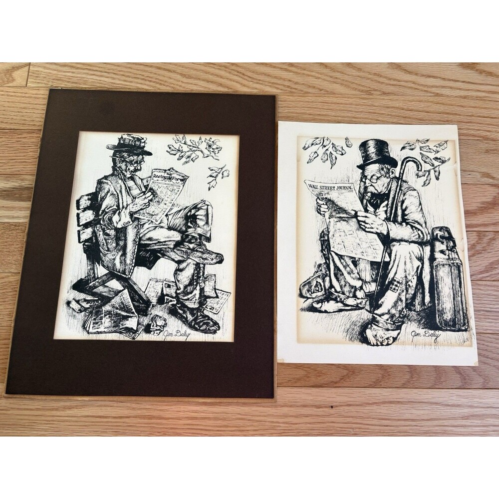 Jim Daly Art Prints : Hobo Reading Wall Street Journal  & Still Trying Racing